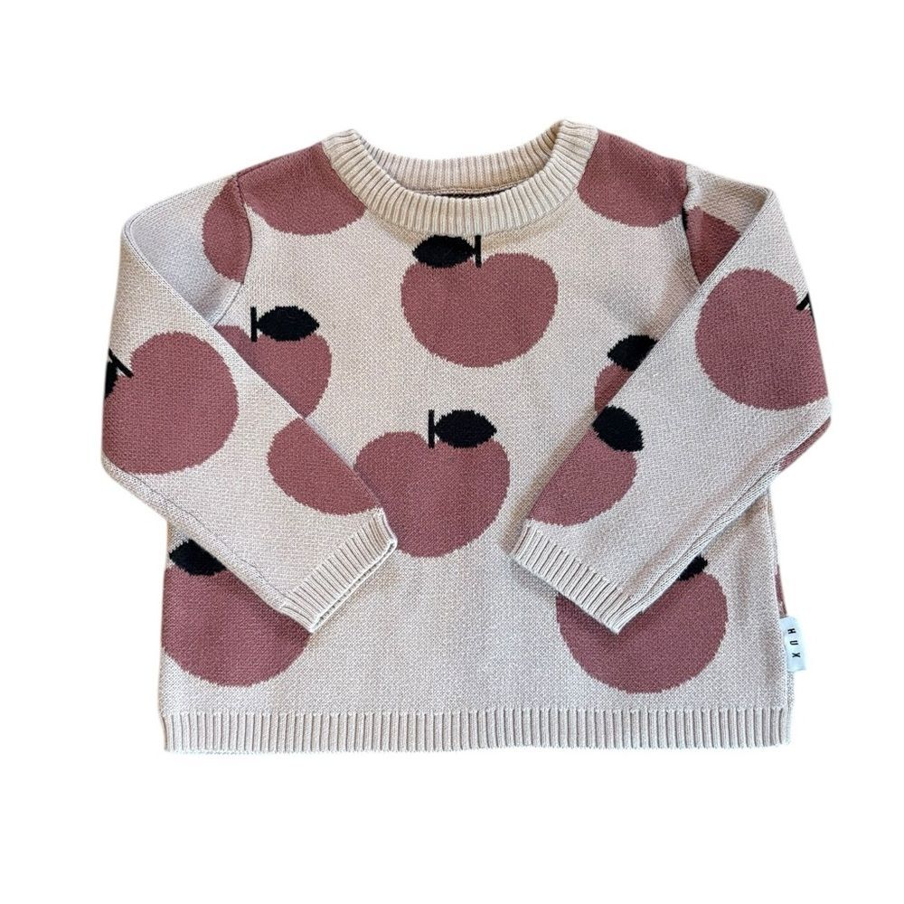 HUX Baby Apple Knit Sweater Organic Cotton Cream Pink Toddler Girl Size 3